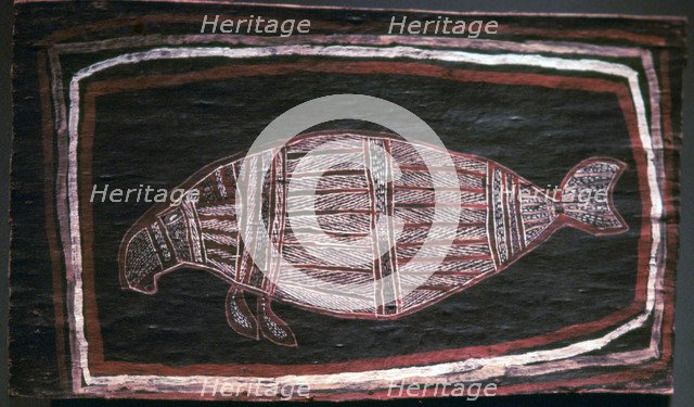Australian Aboriginal bark-painting of a Dugong. Artist: Unknown