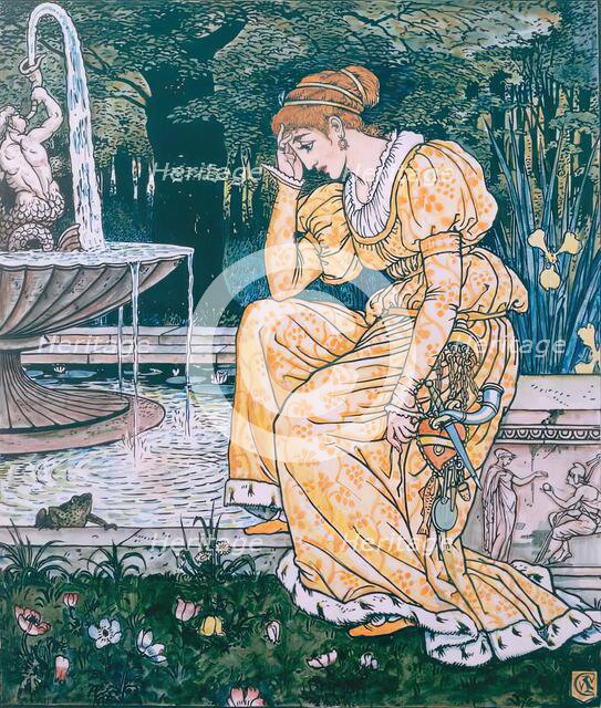 The Princess meets the Frog by the Fountain - Illustration for 'The Frog Prince', c1874. Creator: Walter Crane.