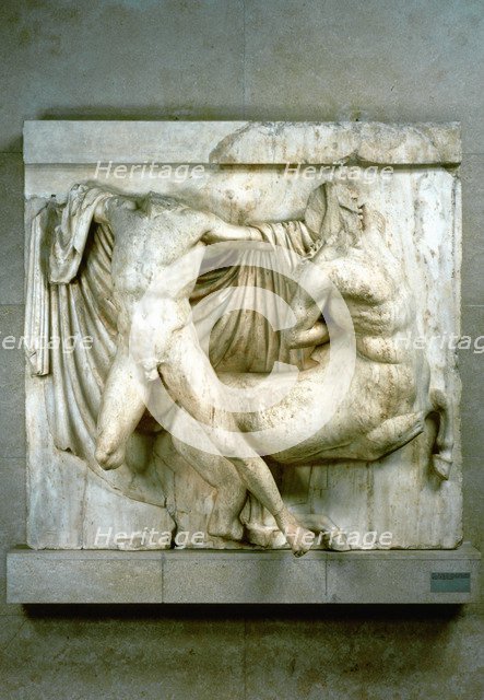 A fight between a human Lapith and a Centaur, metope from the Parthenon, c440 BC. Artist: Unknown