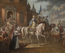 Gustav II Adolf of Sweden Bids Farewell to his Consort, Maria Eleonora i Erfurt.1838. Creator: Peter Lindhberg.