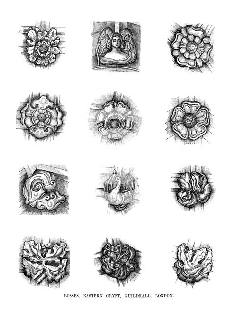 'Bosses, Eastern Crypt, Guildhall, London', 1886. Artist: Unknown