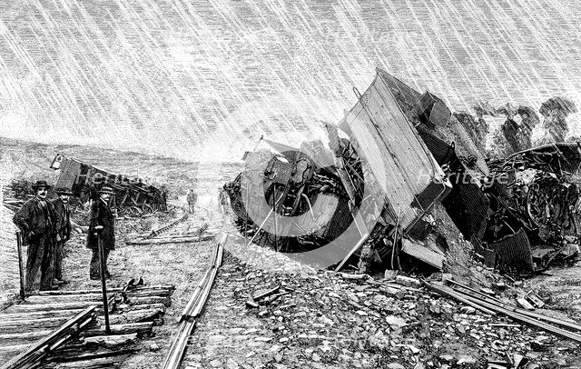 Railway accident in Saint-Brieuc, in July 1895, engraving of the time.