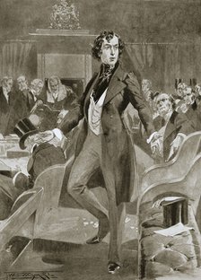 Disraeli's first speech in the House of Commons, London, 7 December 1837 (1901). Creator: Unknown.