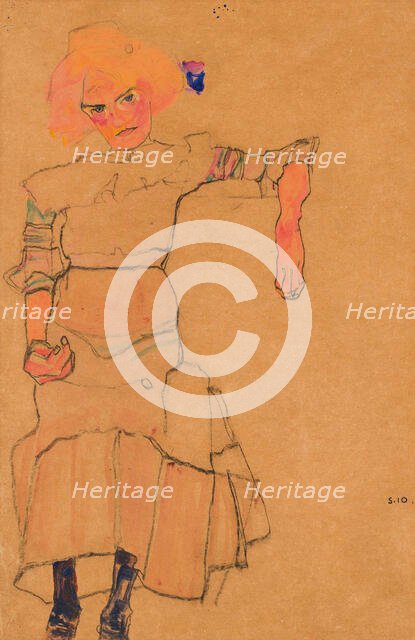 Gertrude Schiele seated, 1910. Creator: Schiele, Egon (1890-1918).