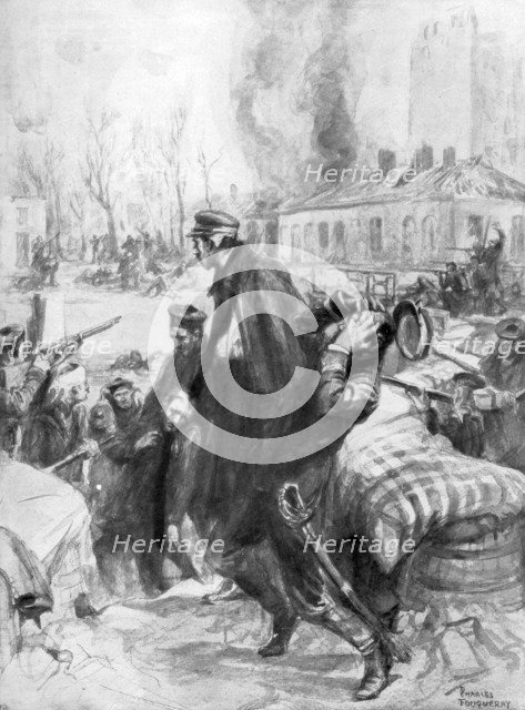 'Marine fusiliers involved in a street battle in Diksmuide', Flanders, Belgium, 1914 (1926).Artist: Charles Fouqueray