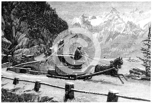 Descending the Mont Cenis pass in winter by horse-drawn sledge, 19th century. Artist: Unknown