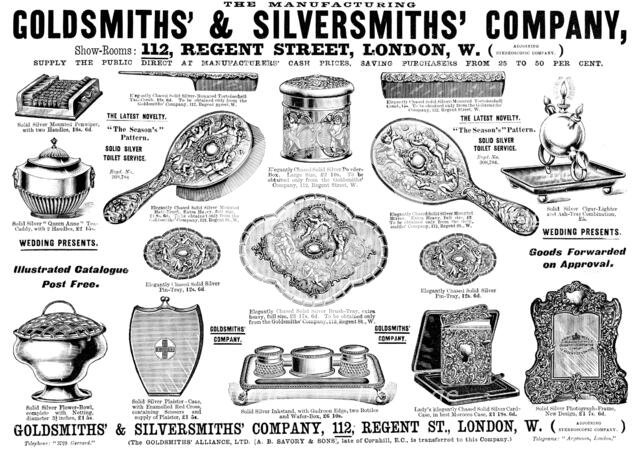 Advertisement for the Goldsmiths' & Silversmiths' Company, 1898. Creator: Unknown.
