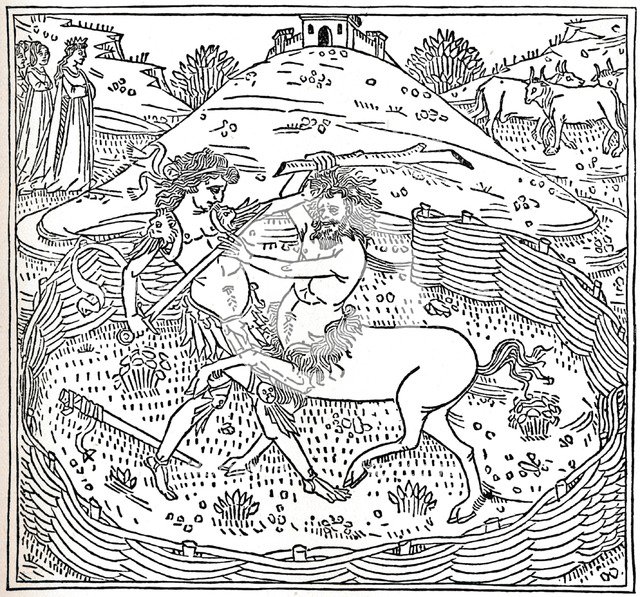Theseus and the Centaur, Plutarch: Vitae Parallelae, 1491, (1917). Artist: Unknown