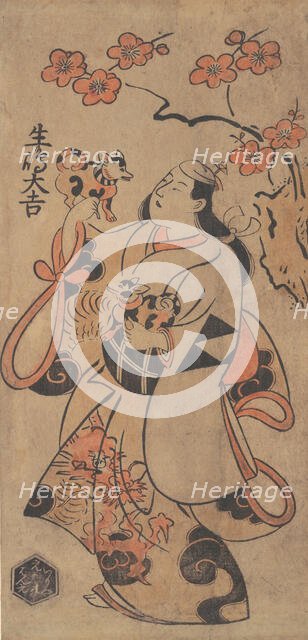 The Actor Ikushima Daikichi as a Woman Standing under an Ume Tree, ca. 1705. Creator: Torii Kiyonobu I.