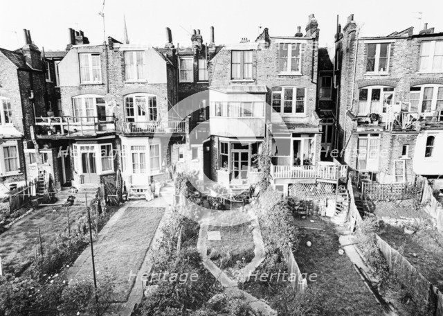 Back garden of houses on Muswell Hill Palace, Haringey, London, 1977. Artist: Unknown
