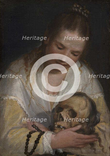 A Young Woman Contemplating a Skull, 1567-1591. Creator: Alessandro Casolani della Torre.