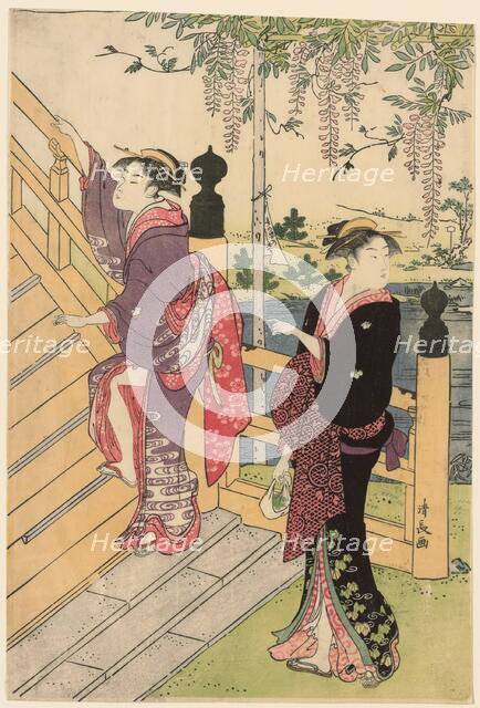 Admiring the wisteria at Kameido Shrine, c. 1786. Creator: Torii Kiyonaga.