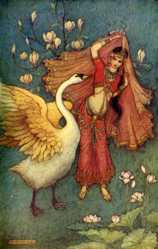 'Damayanti and the Swan', 1913. Creator: Warwick Goble.
