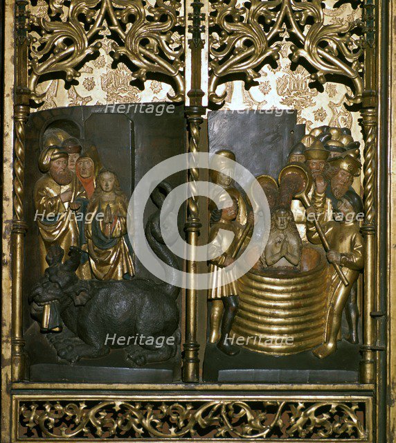 Scenes from a carved wooden altarpiece, 16th century. Artist: Unknown