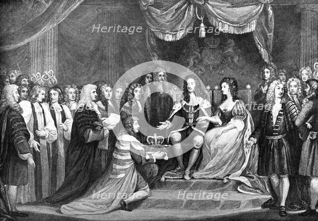 Parliament Offering the Crown to William and Mary, 1689, (late 18th century). Artist: Unknown