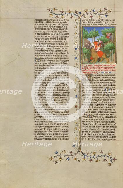 Samson and the Lion; Des cas des nobles hommes et femmes, about 1413-1415. Creators: Boucicaut Master, Workshop of the Boucicaut Master.