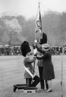 The Queen presents the New Colours to the Scots Guards, Buckingham Palace, London, 1977. Artist: Unknown
