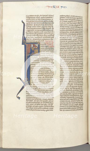 Fol. 412v, Luke, historiated initial F, Luke praying at an altar, bust of God above, c. 1275-1300. Creator: Unknown.