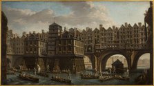 Sailors' joust, between Notre-Dame bridge and the Pont au Change, 1751. Creator: Nicolas Raguenet.
