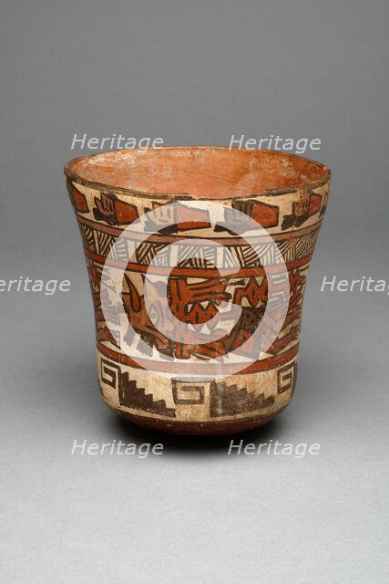Beaker Depicting Decapitated Heads, Likely Trophy Heads, 180 B.C./A.D. 500. Creator: Unknown.