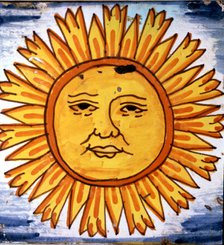 Sun', thematic element from the 'Hallelujahs of the Sun and the Moon', Catalan polychromed tile.
