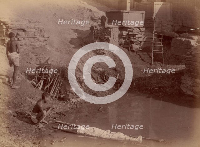 Cremation Ground at Manikarnika Ghat, Varanasi, India, 1860s-70s. Creator: Lawrie & Co., G.W.
