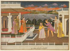 A blindfolded suitor is brought before a princess, 1755. Creator: Fayzullah (Indian, active c. 1730-1765).