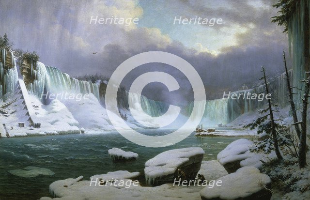 Niagara Falls in Winter. Artist: Sebron, Hippolyte (1801-1879)