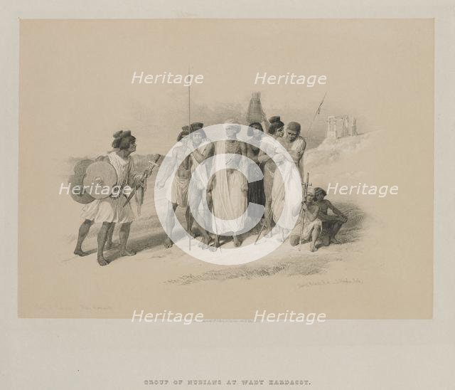 Egypt and Nubia, Volume II: Group of Nubians-Wady Kardasey, 1847. Creator: Louis Haghe (British, 1806-1885); F.G.Moon, 20 Threadneedle Street, London.