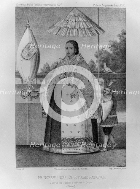 Inca princess, national costume, 1852. Artist: Jacques Francois Gauderique Llanta 