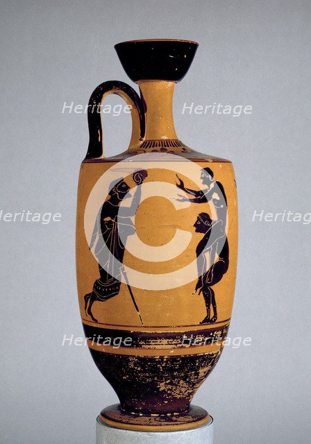 Athenian black-figure lekythos depciting ball game, 6th-5th century BC. Artist: Edinburgh Painter.