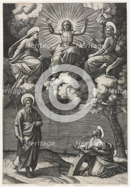 Christ, the Virgin, and St. John the Baptist with Saints Paul and Catherine, c. 1520-1525. Creator: Marcantonio Raimondi (Italian, 1470/82-1527/34).