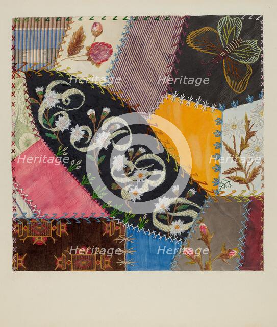 Crazy Quilt Detail, c. 1937. Creator: Edith Towner.