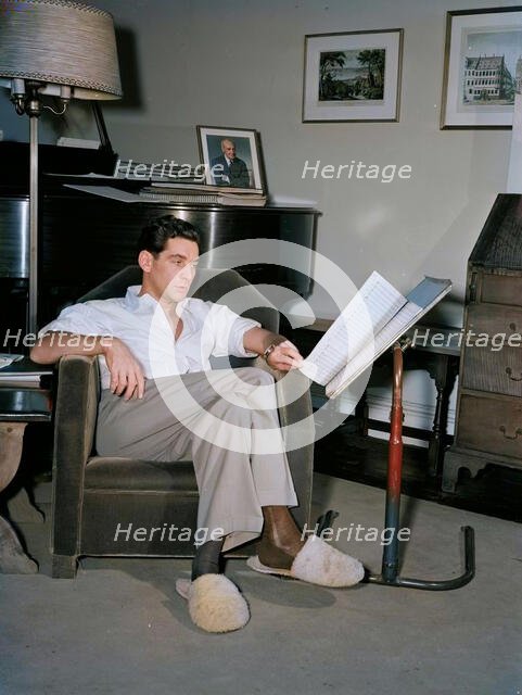 Portrait of Leonard Bernstein in his apartment, New York, N.Y., 1946. Creator: William Paul Gottlieb.