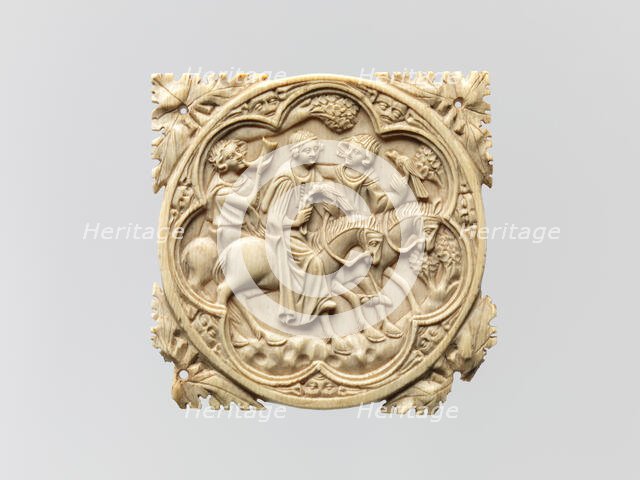 Ivory Mirror Case with a Falconing Party, French, 1330-60. Creator: Unknown.