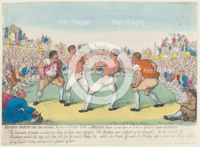Boxing Match For 200 Guineas, Betwixt Dutch Sam and Medley, Fought 31 May 1810, on..., June 5, 1810. Creator: Thomas Rowlandson.