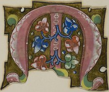 Decorated Initial "M" in Pink with Conventional Leaves from a Choir Book, 14th century..., c. 1920. Creator: Unknown.