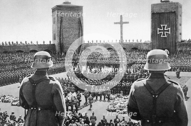 Nazi memorial ceremony for President von Hindenburg, Court of Honour, Tannenberg, 7th August 1934. Artist: Unknown