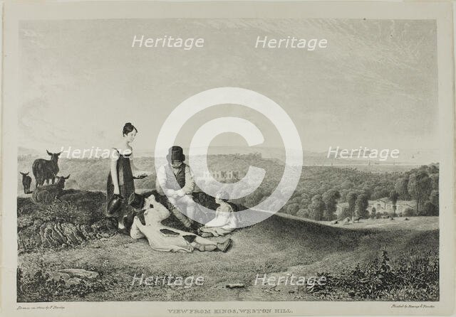 View from Kings, Weston Hill, from Three Views, Illustrative of The Scenery of Bristol..., 1823. Creator: Francis Danby.