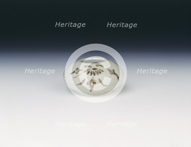 Waterpot with floral sprays in underglaze brown splash, early Choson dynasty, Korea, 16th century. Artist: Unknown