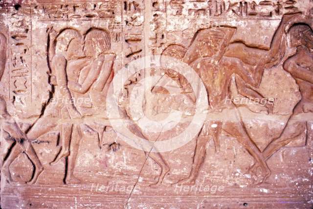 Wrestlers, Temple of Rameses III at Medianat Habu, Luxor, Egypt, 12th Century BC. Artist: Unknown.