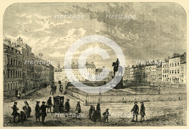 'Leicester Square, about 1750', (1881). Creator: Unknown.