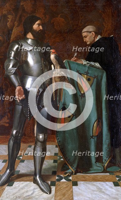 'Knight dictating a letter to a Monk', 1865. Artist: Octave Penguilly L'Haridon