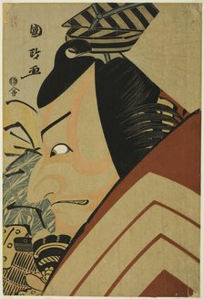 The actor Ichikawa Ebizo as Usui Arataro Sadamitsu in the Shibaraku scene of the play "Sei..., 1796. Creator: Utagawa Kunimasa.