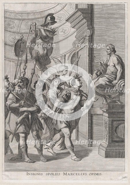 Plate 30: Marcellus dedicating the spoils of war to Jupiter; from Guillielmus Becanus's 'S..., 1636. Creators: Johannes Meursius, Willem van der Beke.