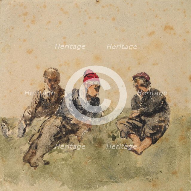Study of Three Male Figures Lying on a Bank, c1820s. Creator: David Cox the Elder.