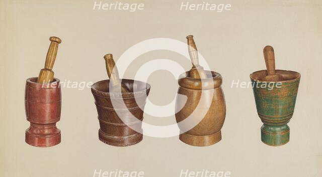 Mortar and Pestles, c. 1937. Creator: Elizabeth Moutal.