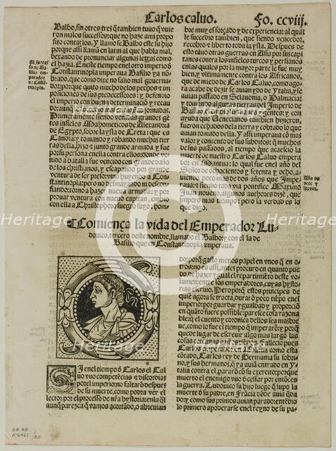 Leaf from Hystoria Imperial by Pedro Mexía, plate 80 from Woodcuts from Books...portfolio 1937. Creators: Unknown, Max Geisberg.