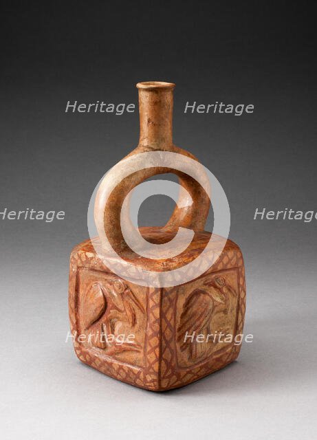 Square Stirrup Spout Vessel with Raised Bird Motifs, 100 B.C./A.D. 500. Creator: Unknown.