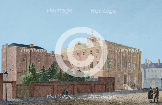 President's House viewed from the southeast, with 1806-1807 Medical Departament...1837 (1850). Creator: Traversier.